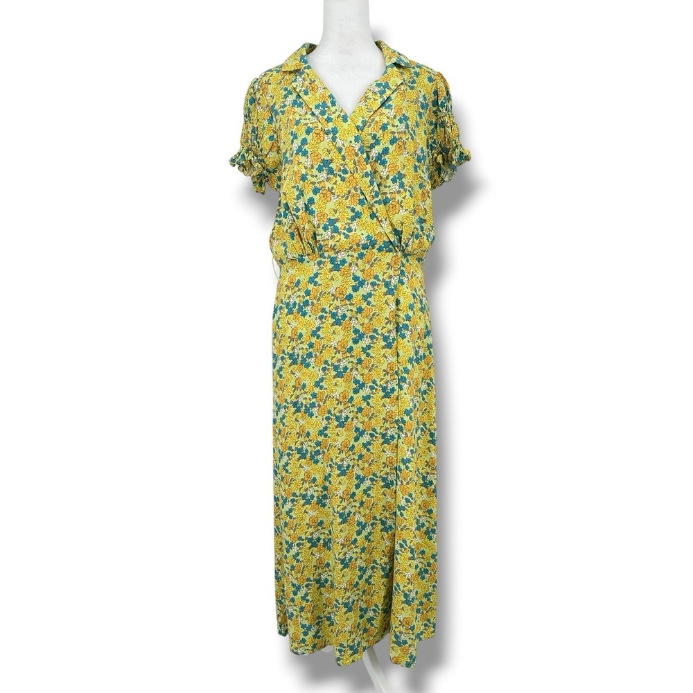 Urban Outfitters Spring Day Floral Wrap Midi Dress Green Cottagecore M No Tie